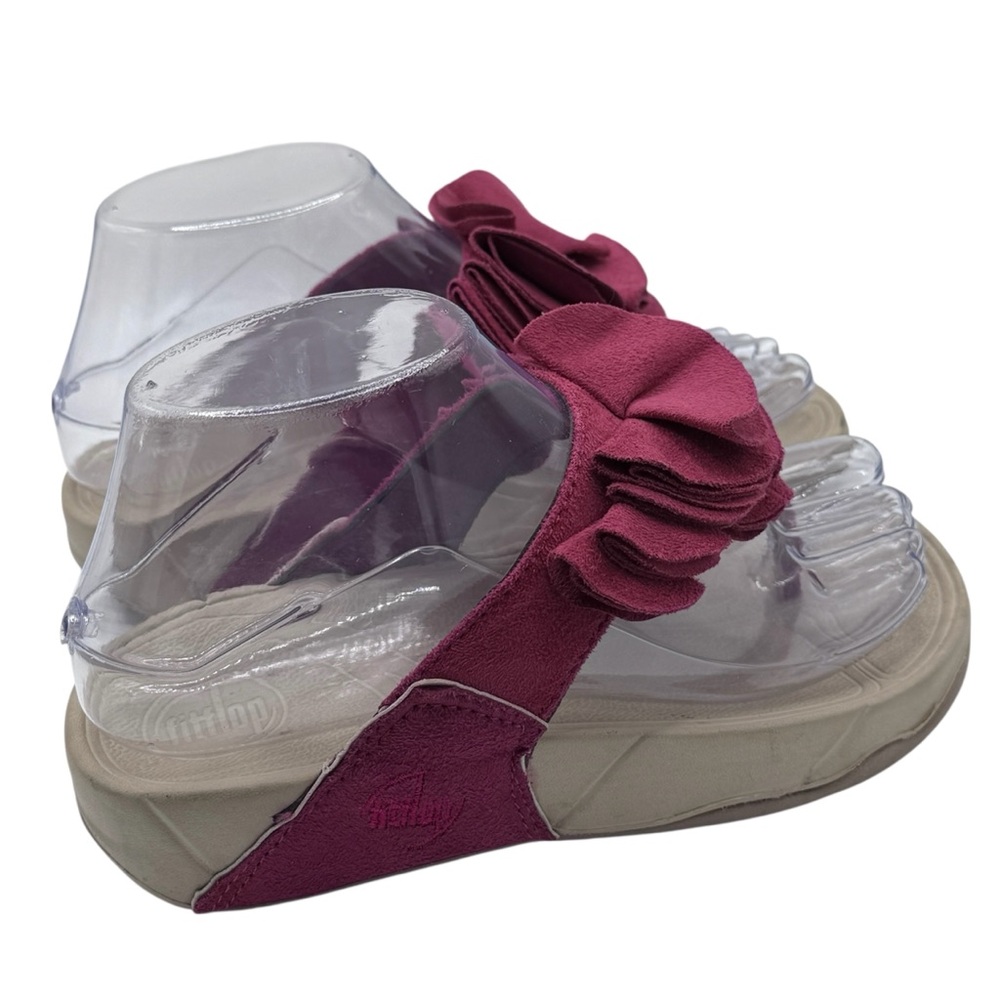 FitFlop Girl’s Magenta Leather Sandals with Floral Detail Size 4 - Picture 5 of 16